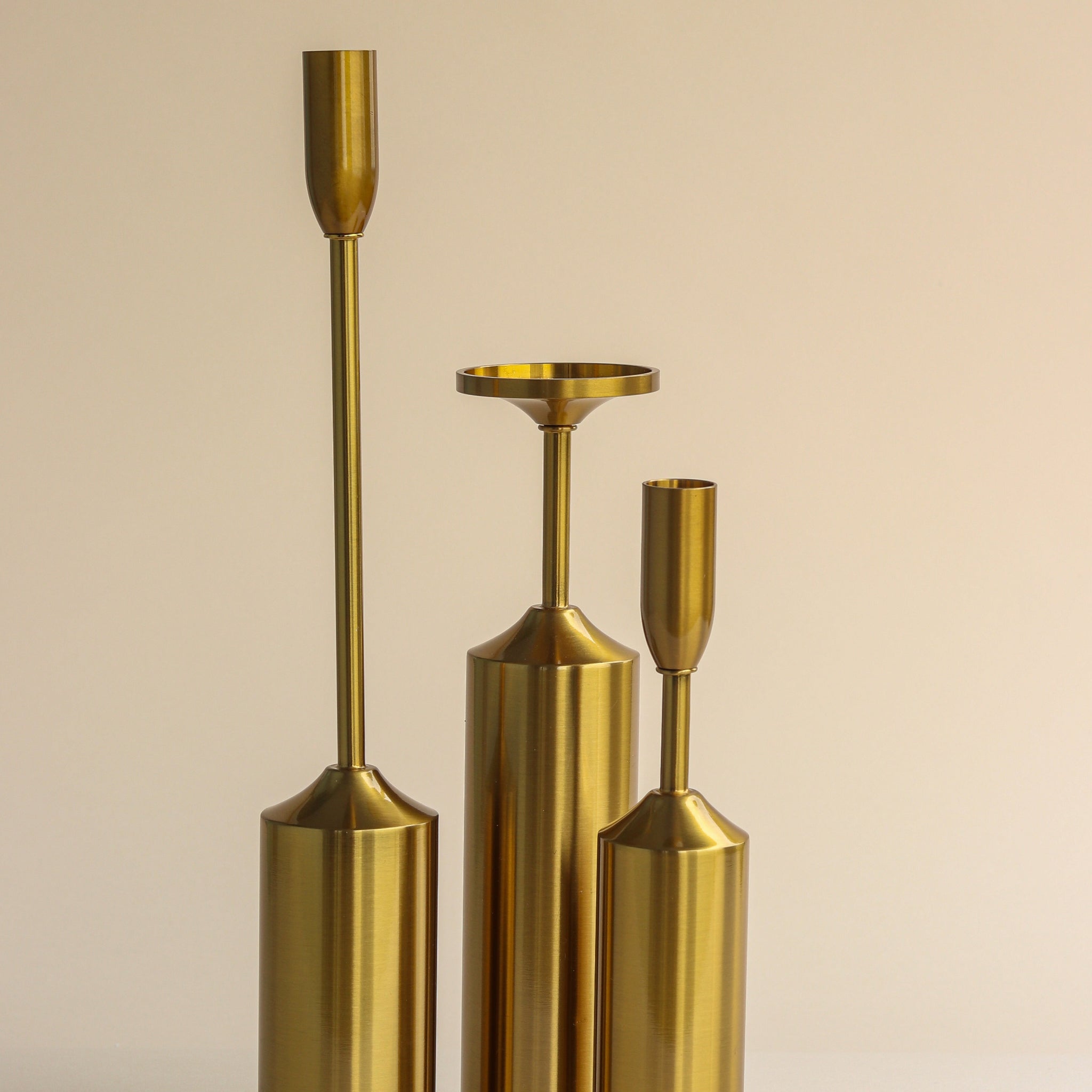 Brushed Brass Candle Holder Set(Set of 3)