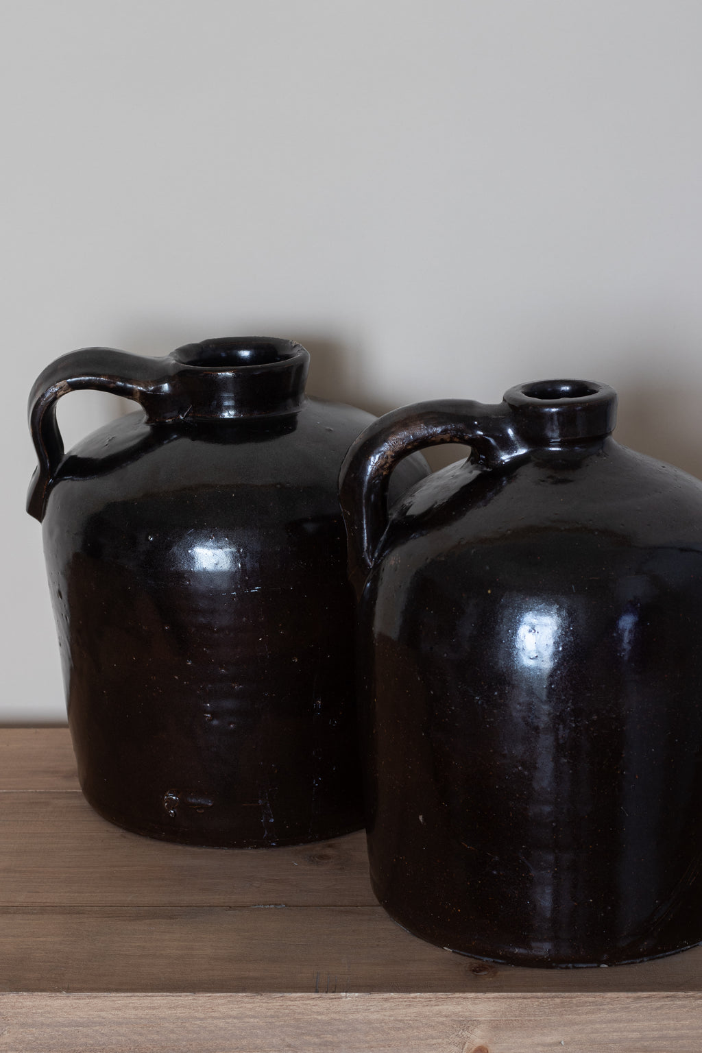 Vintage Black Stoneware Jugs (Set of 2)