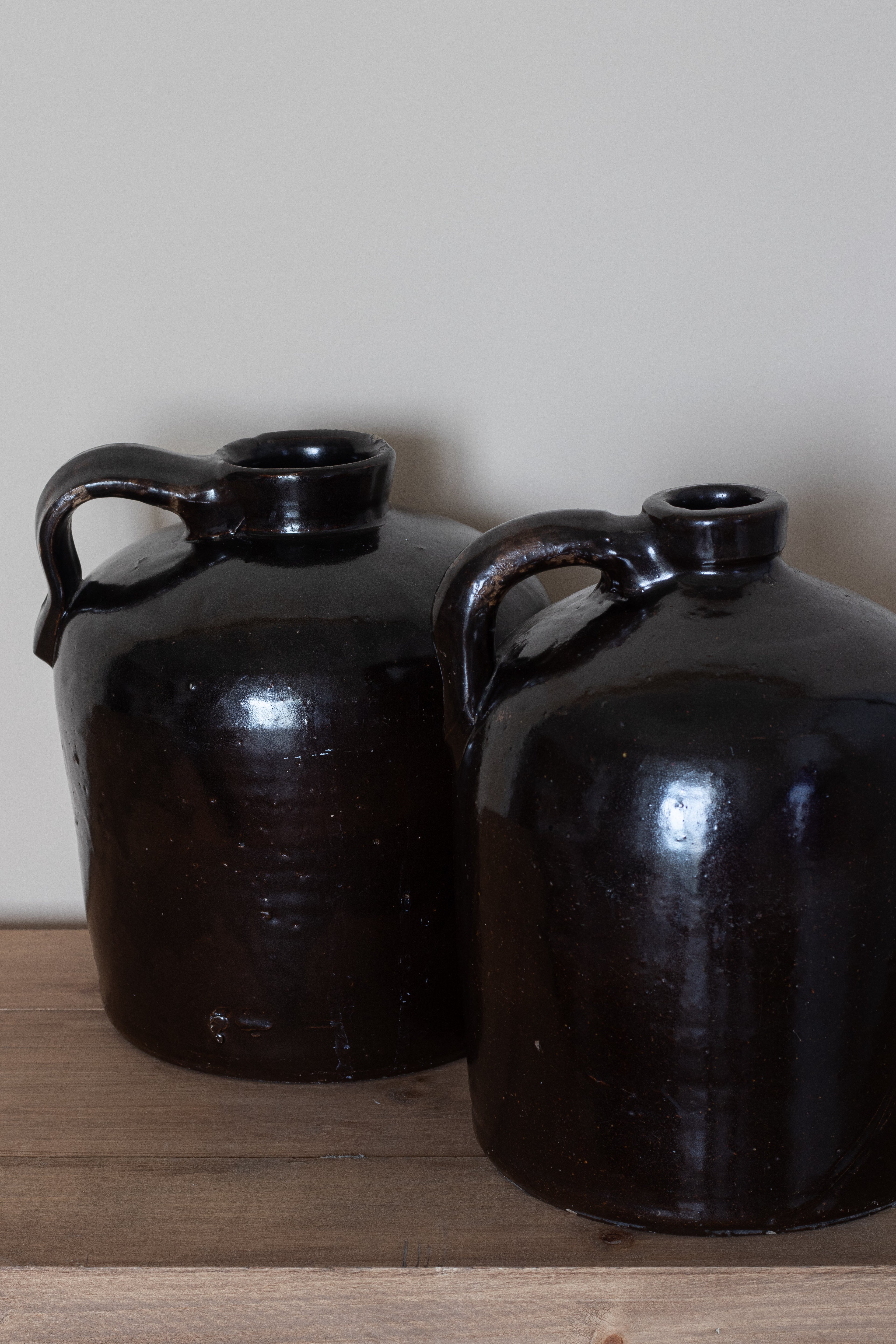 Vintage Black Stoneware Jugs (Set of 2)