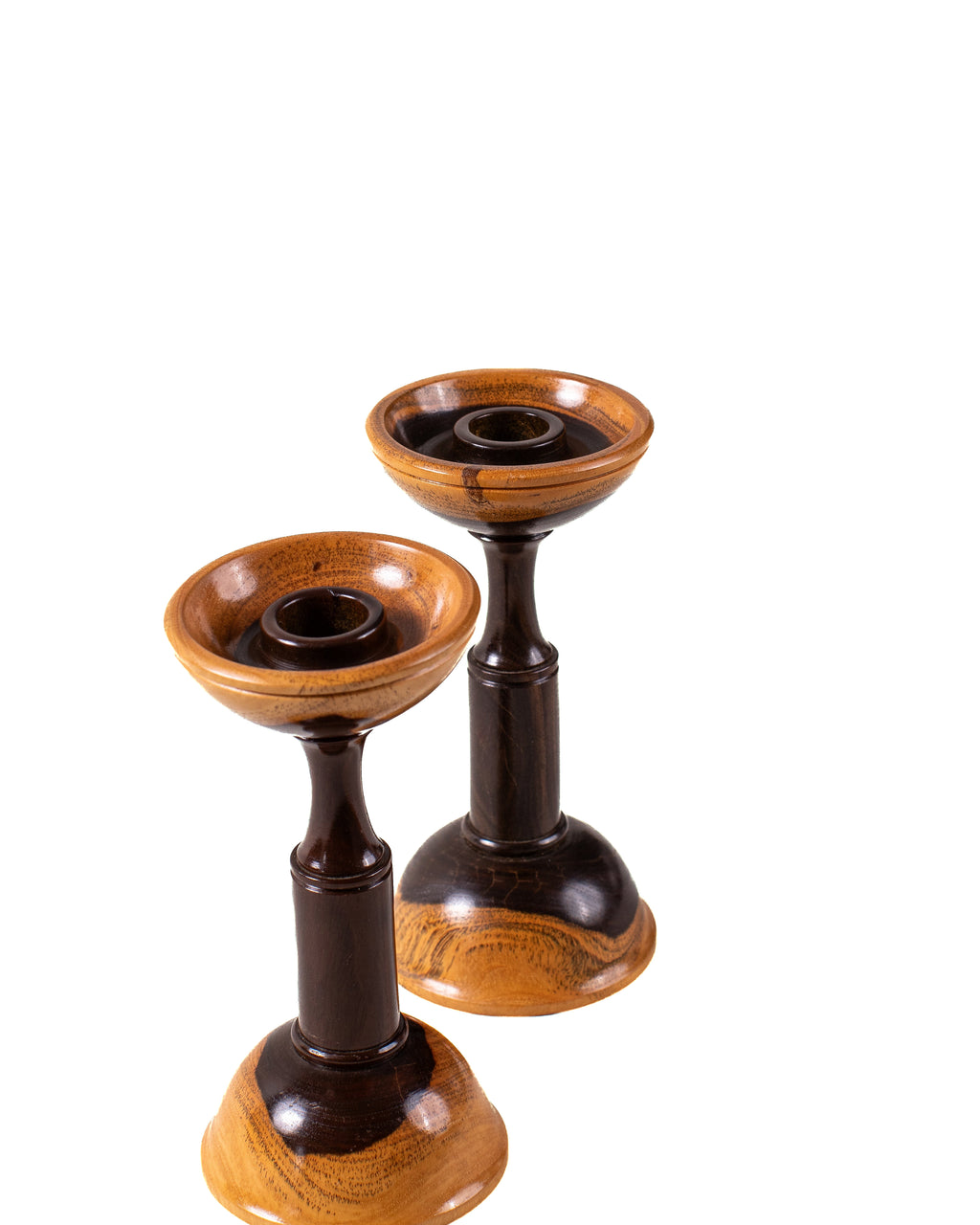 Hand-Turned Wood Candle Holders – Pair