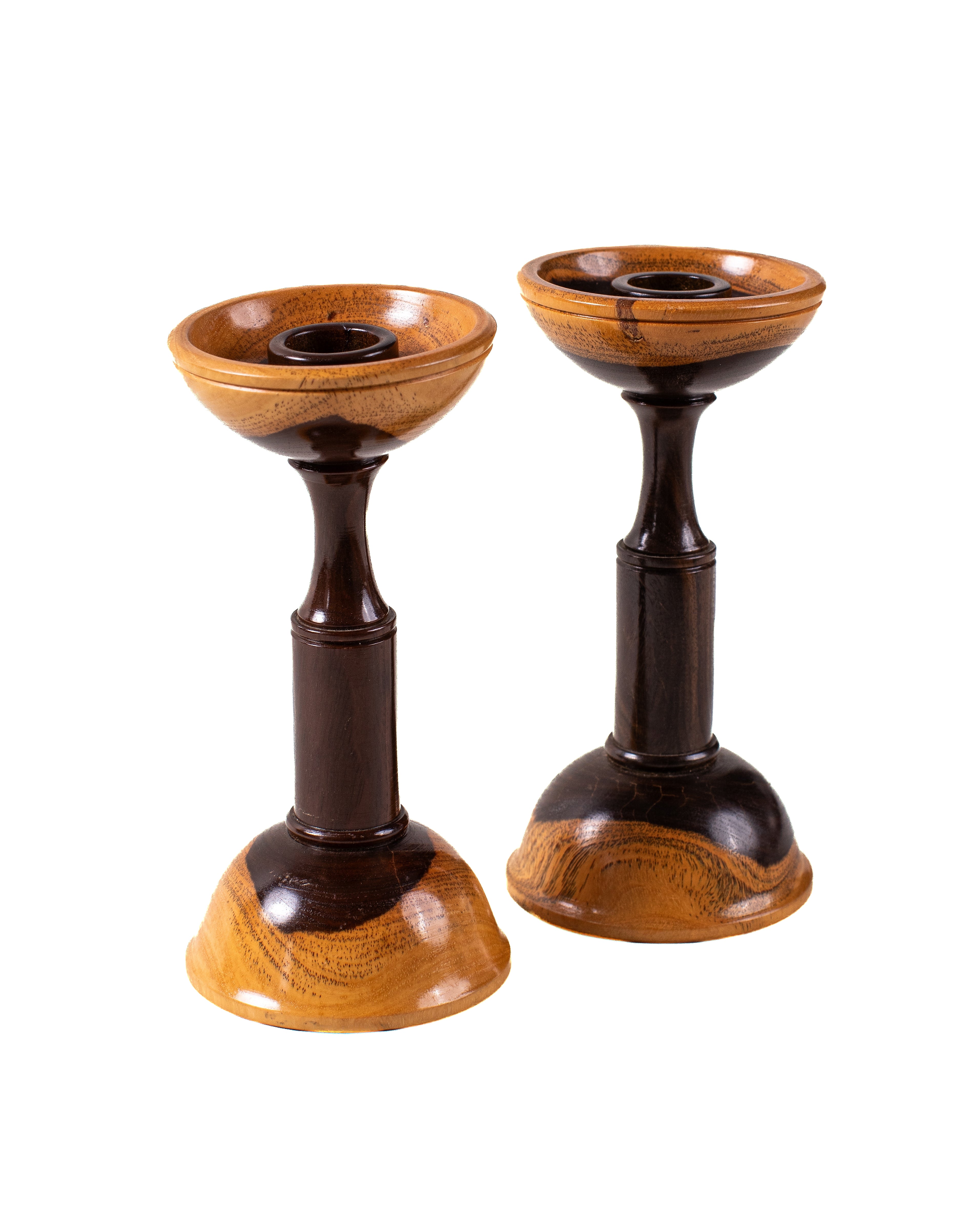 Hand-Turned Wood Candle Holders – Pair
