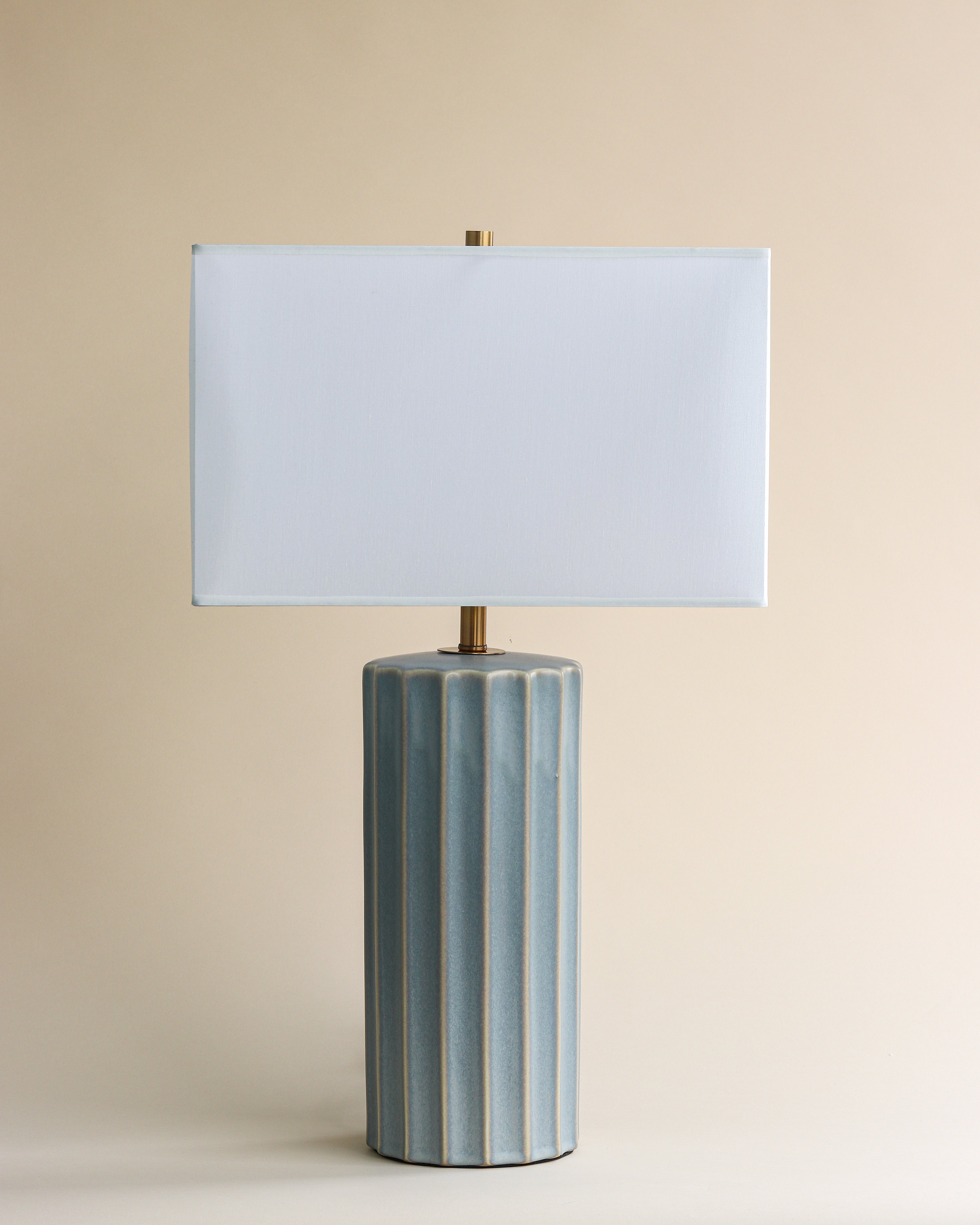 Joelle Ridge Blue Glazed Ceramic Table Lamp with White Linen Shade
