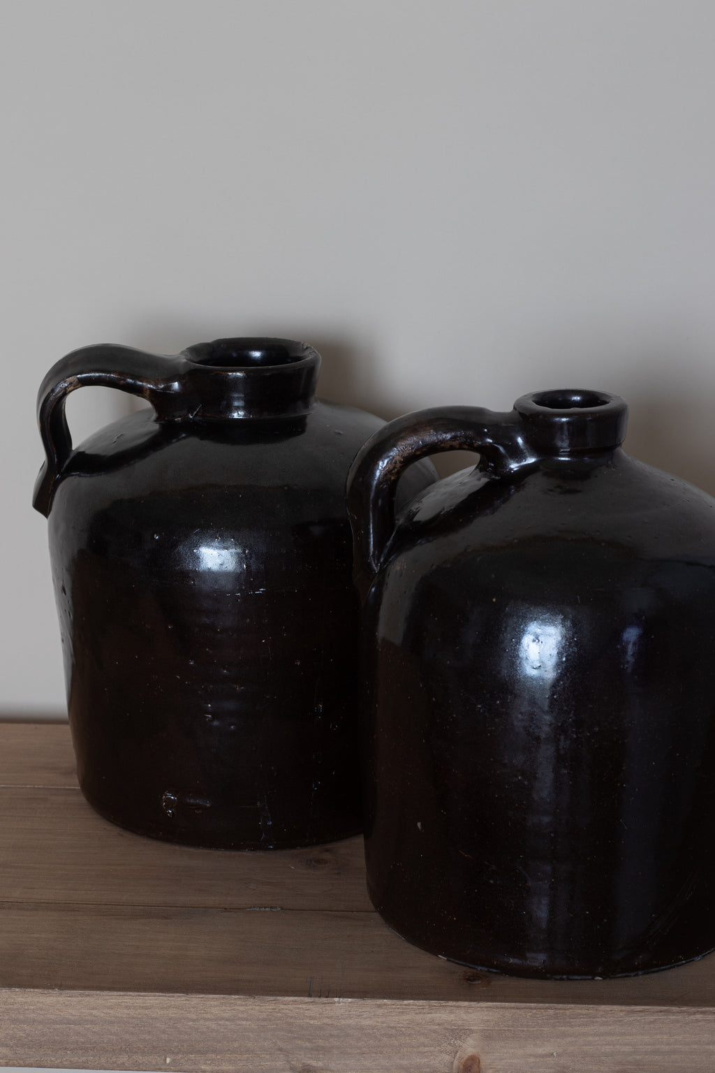 Vintage Black Stoneware Jugs (Set of 2)
