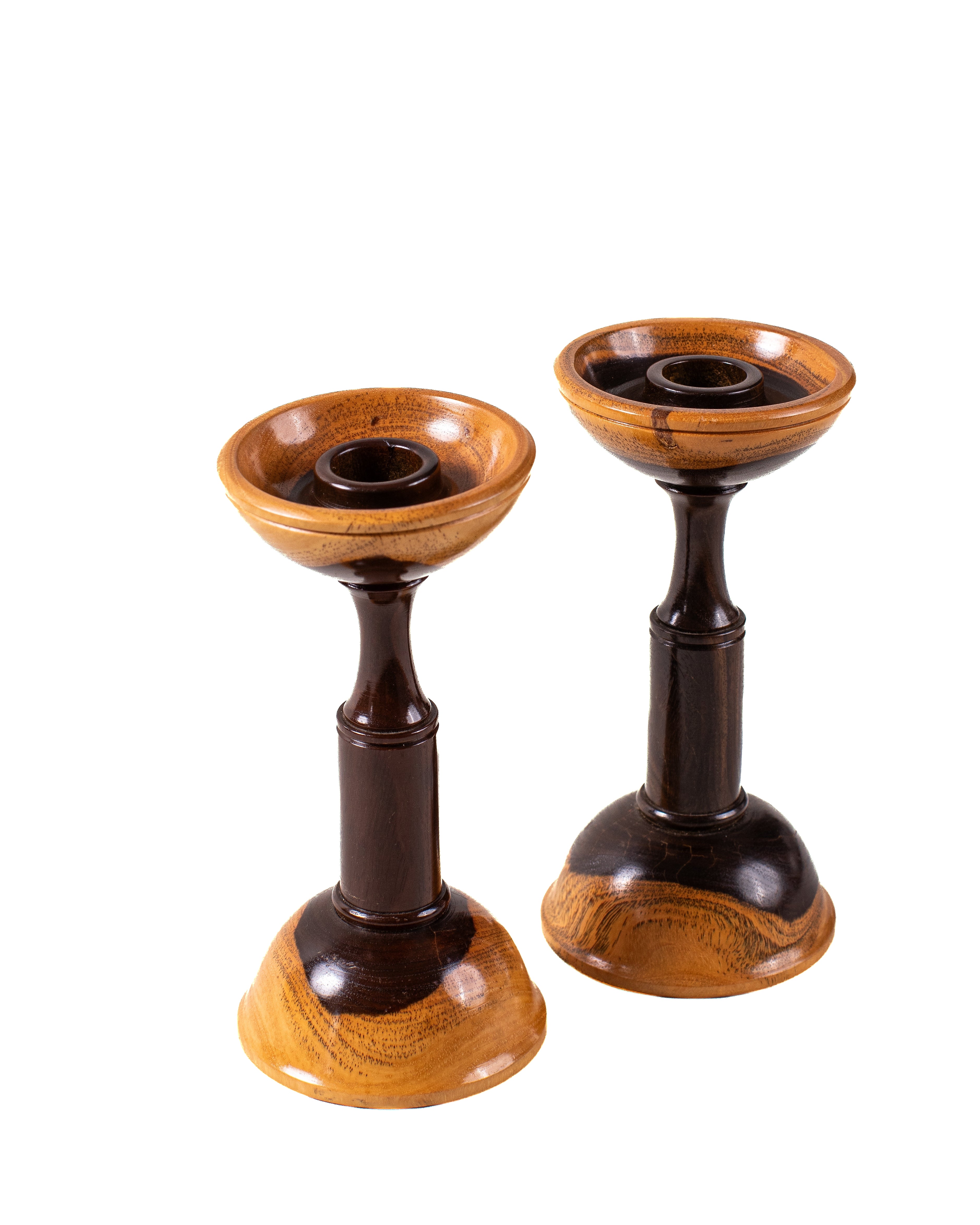 Hand-Turned Wood Candle Holders – Pair