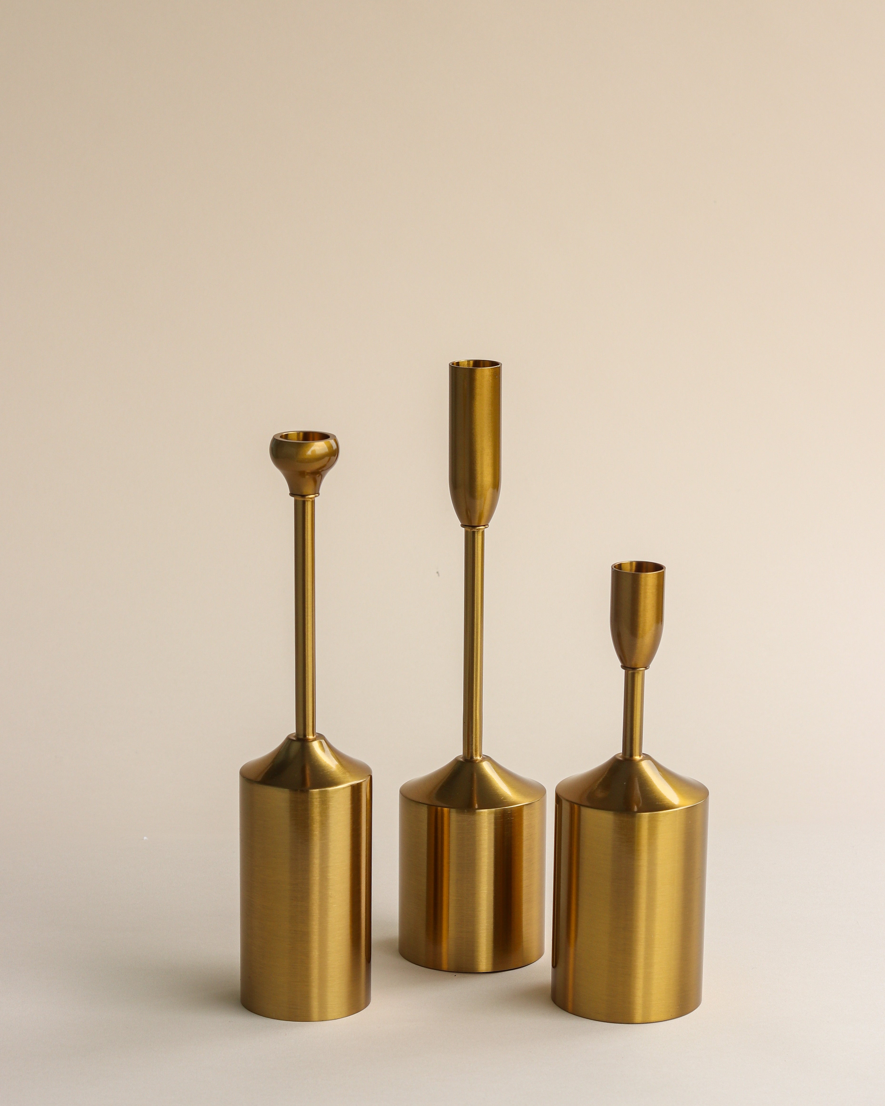 Lana Brushed Gold Metal Candle Holder Set (Set of 3)