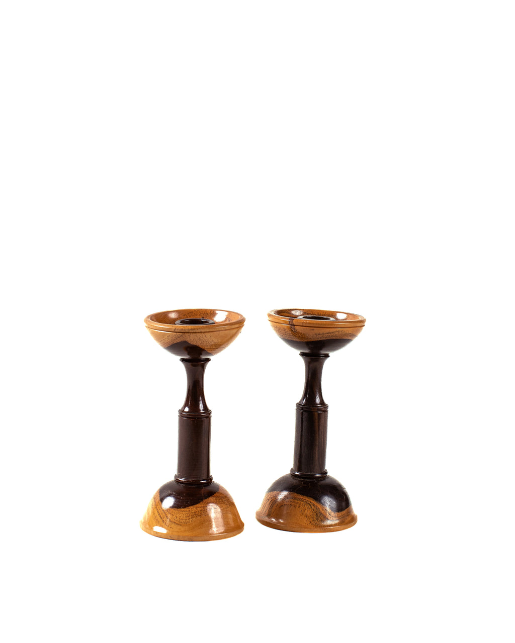 Hand-Turned Wood Candle Holders – Pair