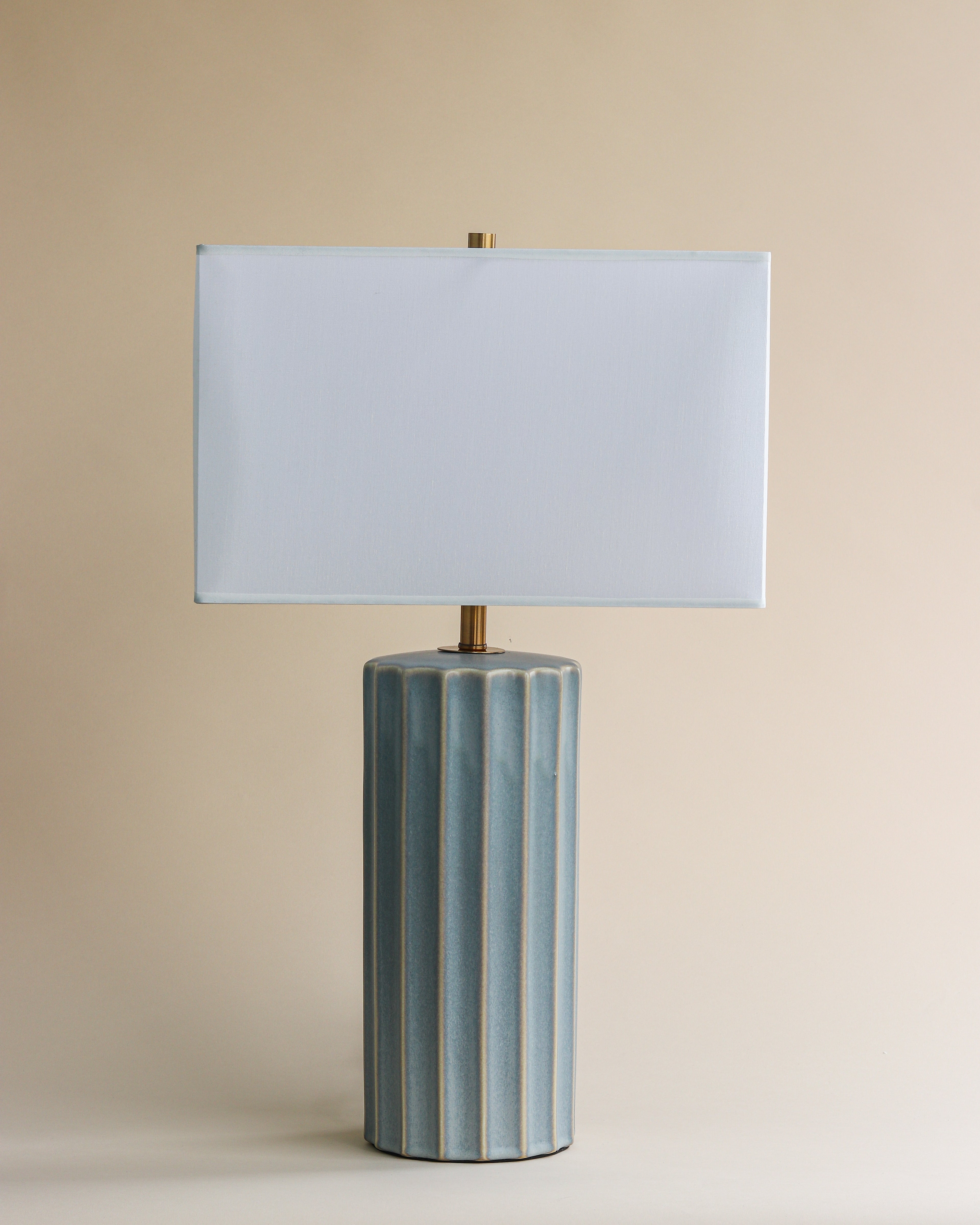 Joelle Ridge Blue Glazed Ceramic Table Lamp with White Linen Shade