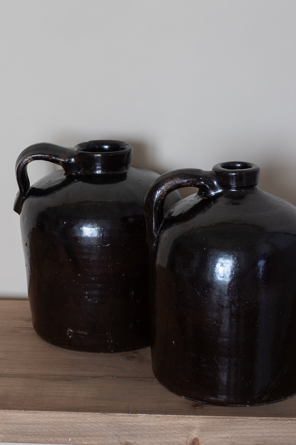 Vintage Black Stoneware Jugs (Set of 2)