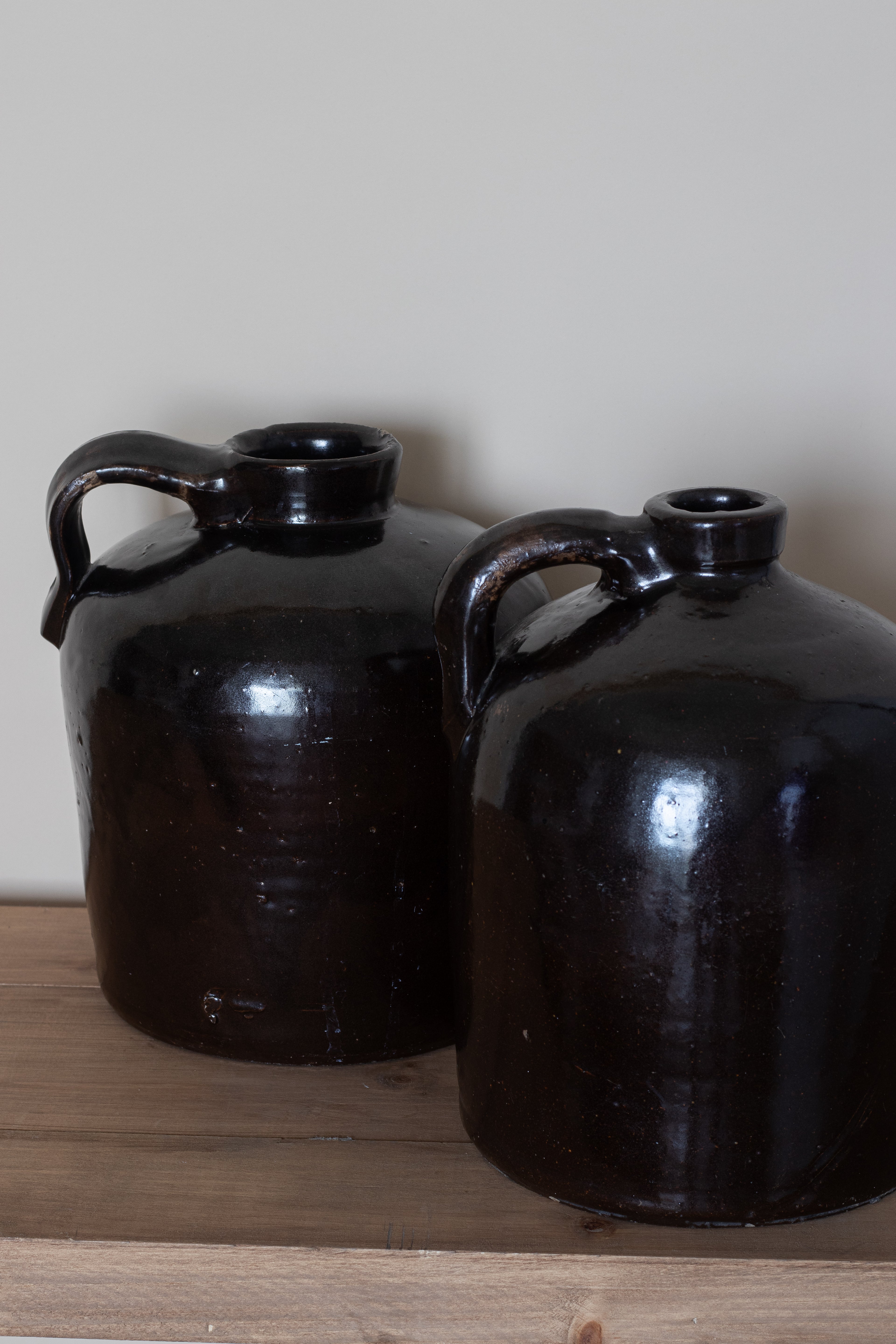 Vintage Black Stoneware Jugs (Set of 2)