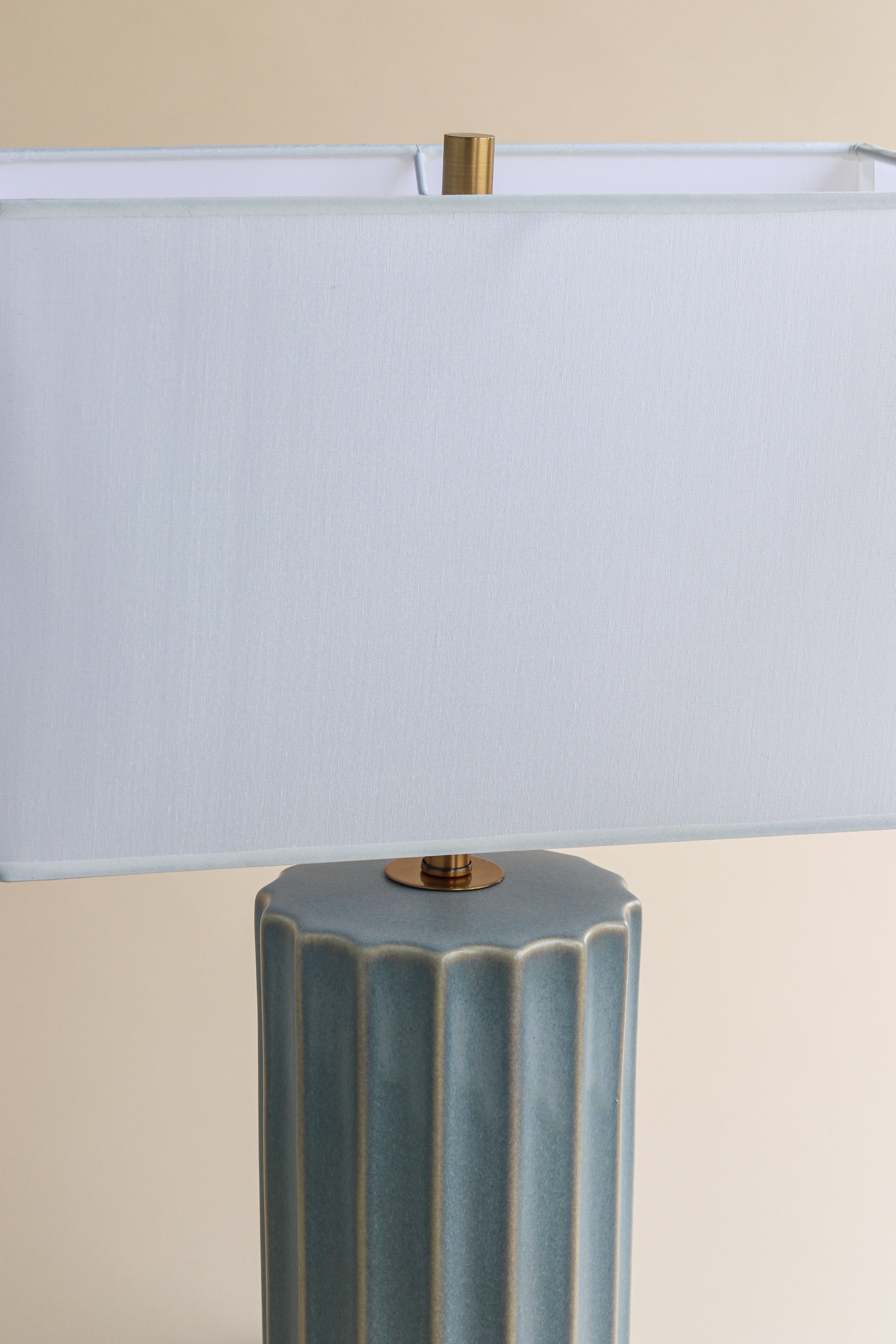 Joelle Ridge Blue Glazed Ceramic Table Lamp with White Linen Shade