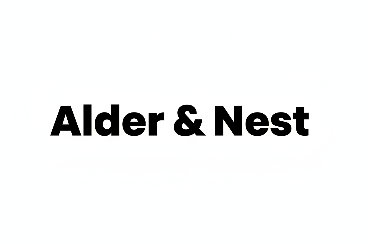 Write alder & Nest in a bold writing logo only